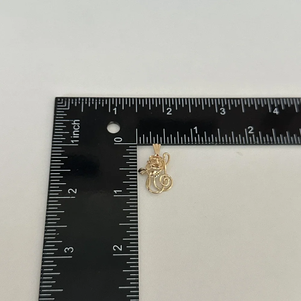 Vintage 14K Yellow Gold Rose Flower & Treble Clef Music Note Charm Pendant